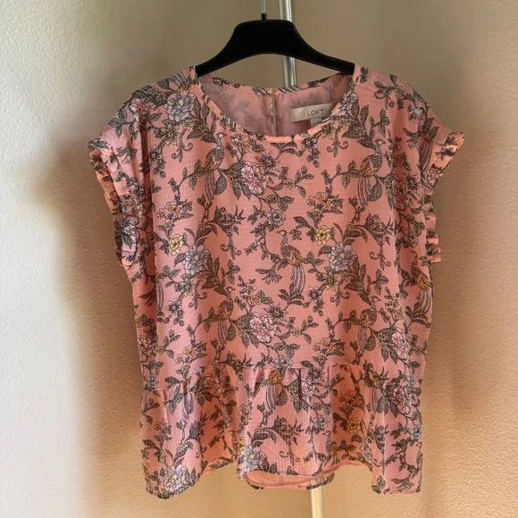 LOFT Pink Base Floral Print Blouse Sz MP - Picture 4 of 9
